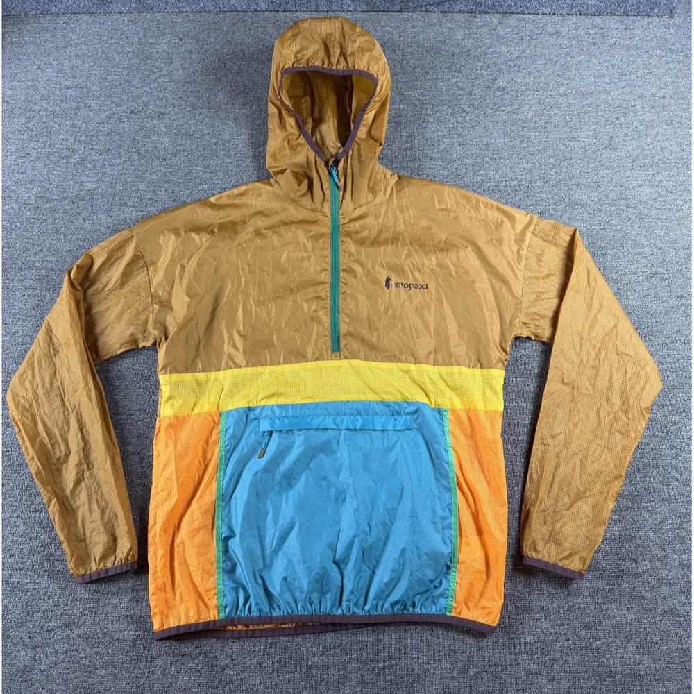 Cotopaxi Jacket Mens Small Orange Colorblock Hooded Windbreaker Packable